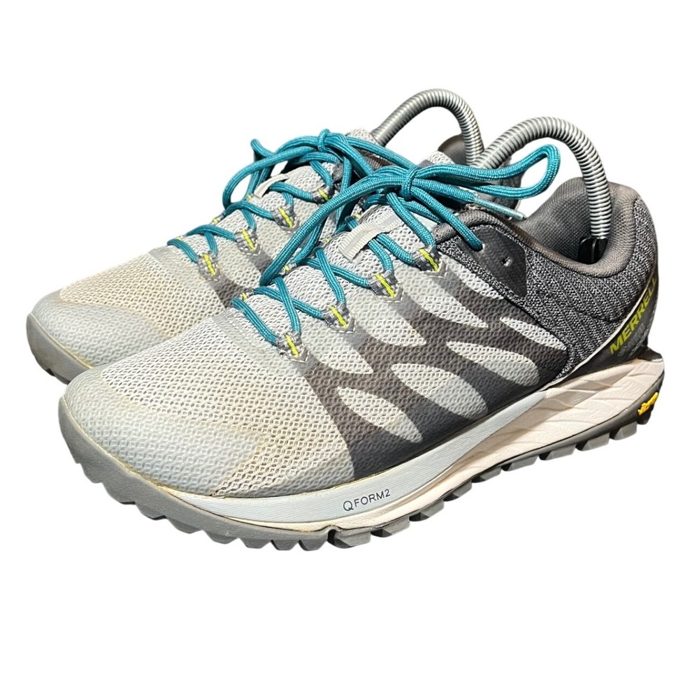 Merrell Antora 2 Trail Running Shoes Womens 8.5 Grey Teal Vibram QForm 2 J035638